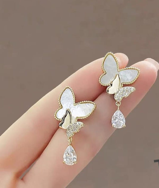 Double Butterfly Hanging Pearl Earings / Earrings Women’s Earrings For Gift / For Girls