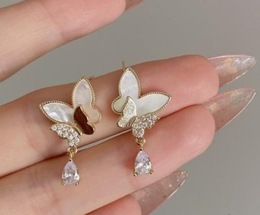 Double Butterfly Hanging Pearl Earings / Earrings Women’s Earrings For Gift / For Girls